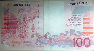 Belgian Franc 100 back of note